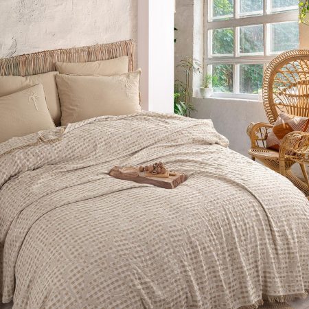 Prekrivač + Set posteljine Palma bež boja