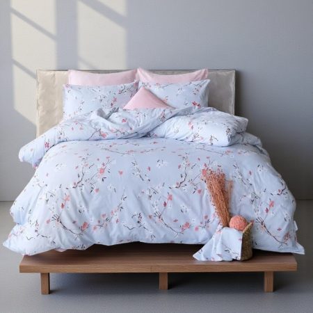 Komplet set posteljina Cotton 200x220cm Sakura Mavi - Francuski ležaj
