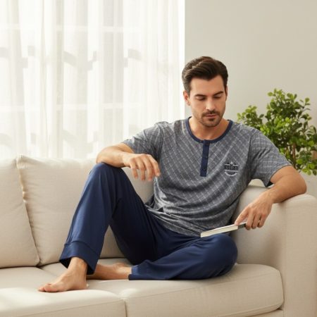 Muška pidzama komplet-XXL veličina Kratak rukav Plava boja